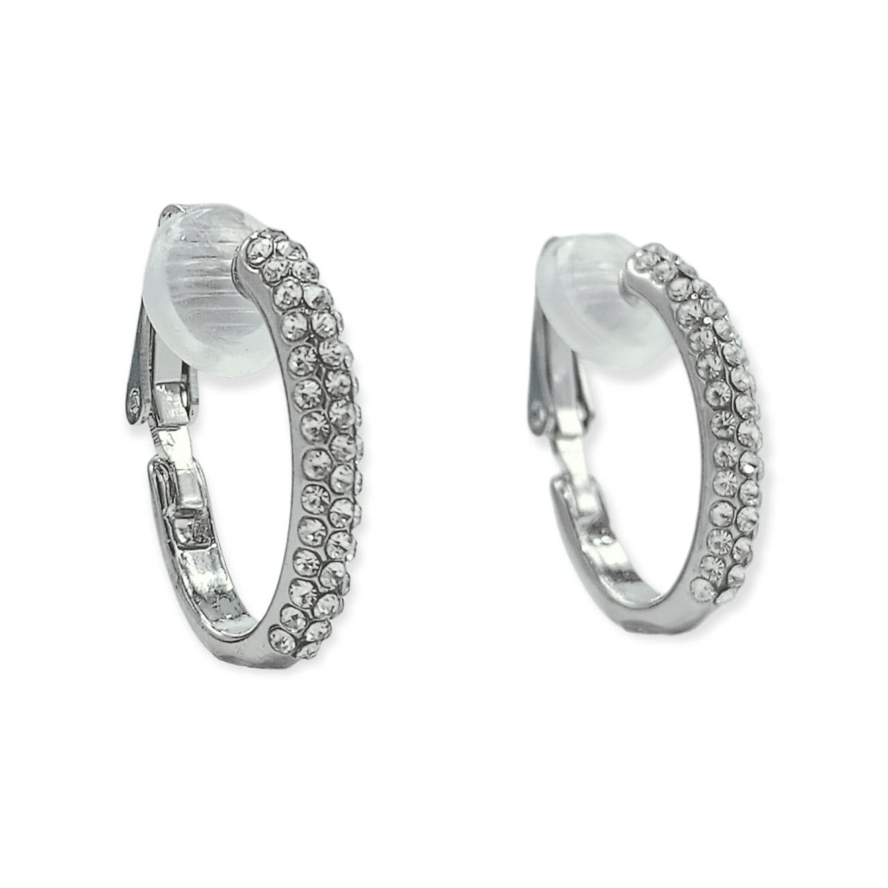 Elbauldejuma - Aros Sin Perforacion Argollas Finas Zirconios Bañado Plata