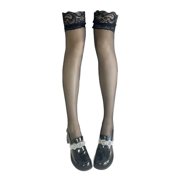 Medias de seda hasta el muslo para mujer, calcetines de silicona con encaje y lazo de satén.
