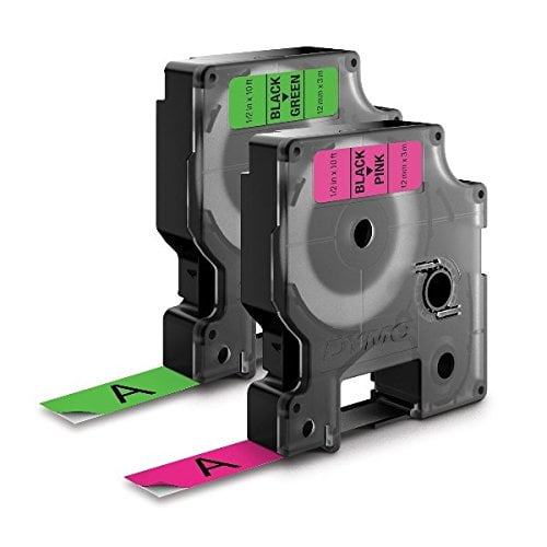 Label Tape D1 de 12 mm, color verde y rosa, color neón, paquete de 2 unidades para DYMO 280