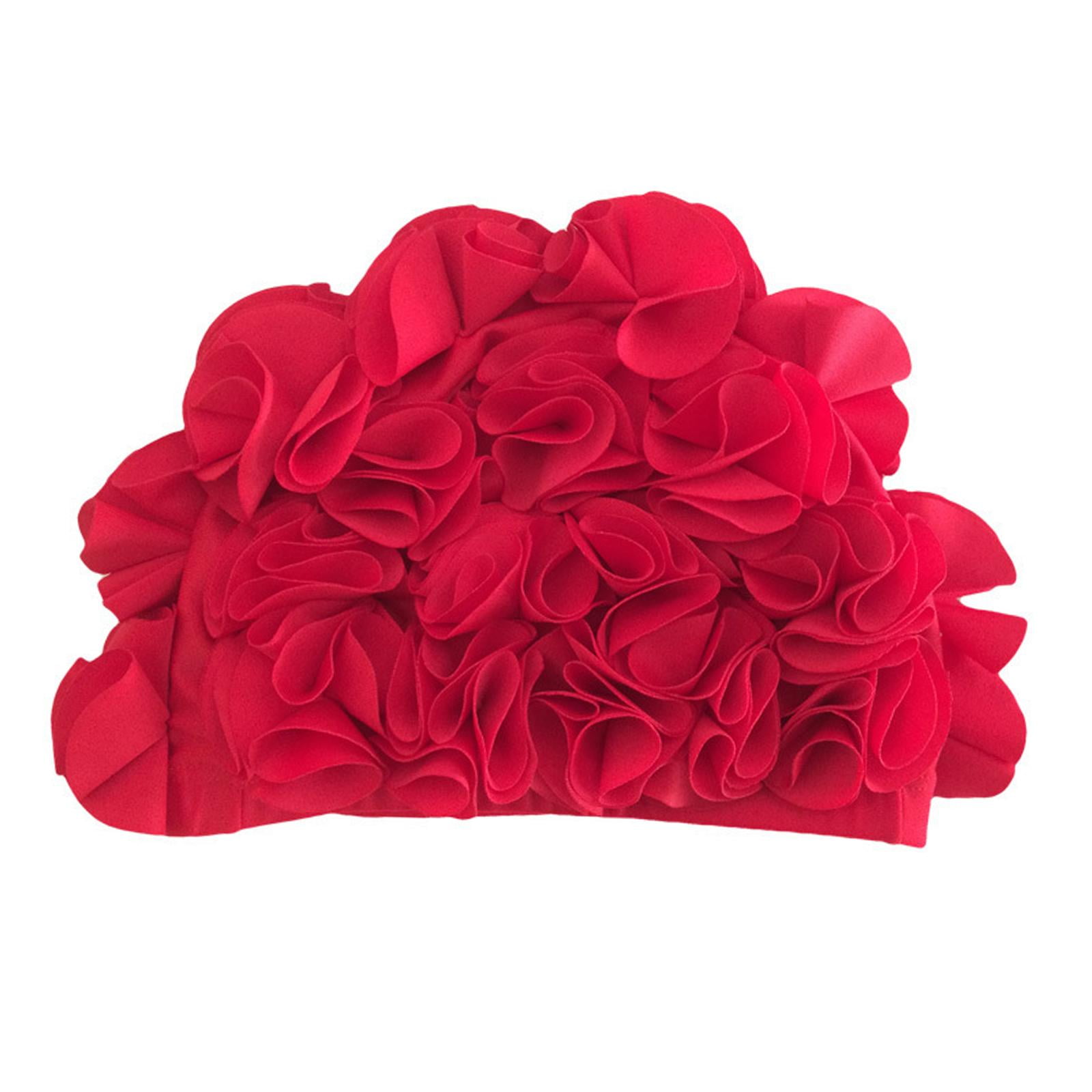 Ioensy - Gorro De Natación Pétalos Florales Trendy Beach Gorros De Natación Para Niñas Jóvenes Mujeres Rojo