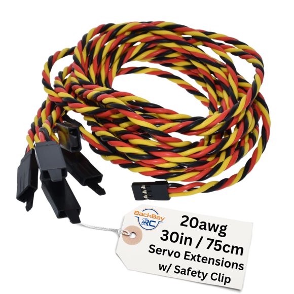 Cable de extensión servo BackbayRC 20 AWG retorcido de 75 cm, paquete de 5