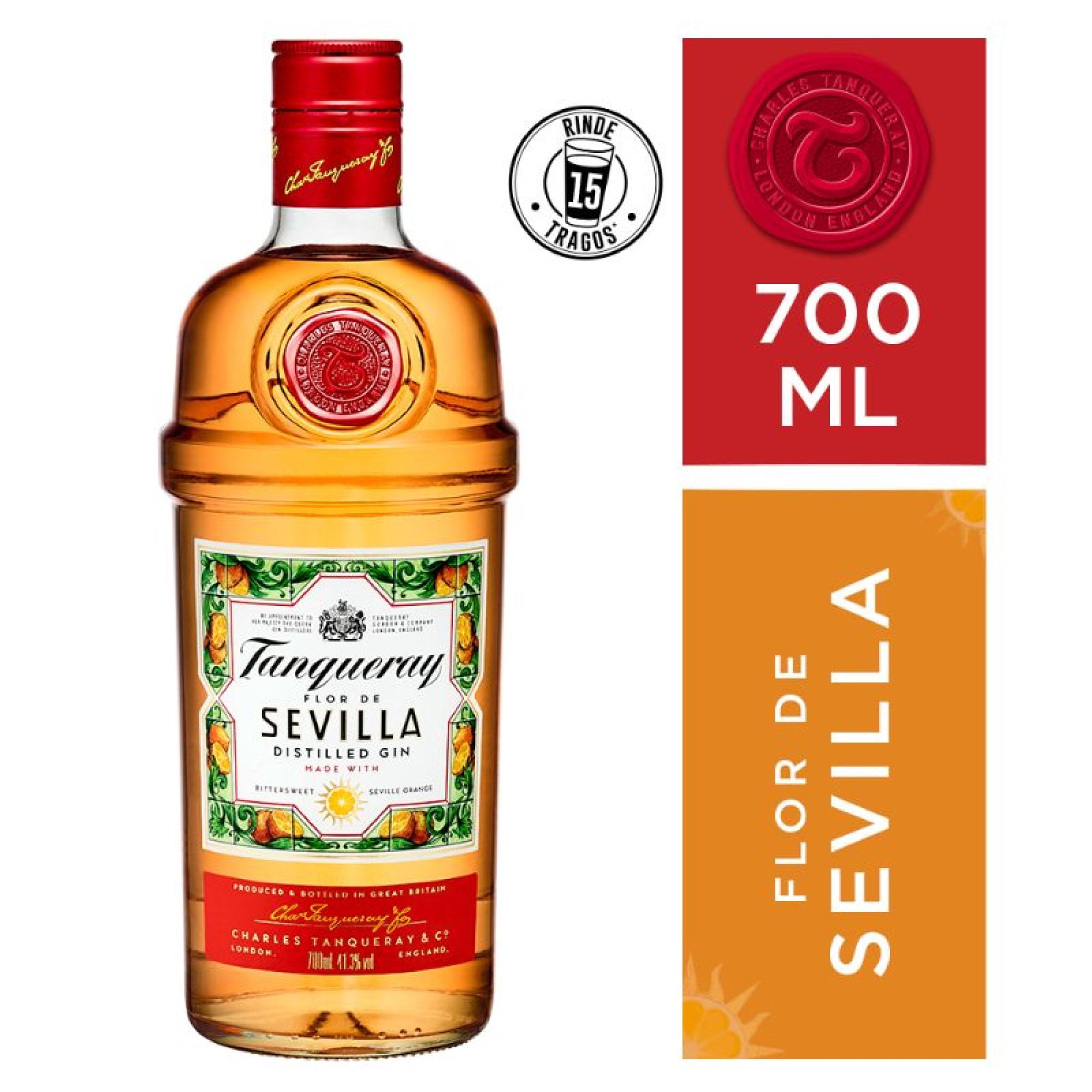 Gin Destilado Flor De Sevilla 41.3° Botella 700 ml Tanqueray