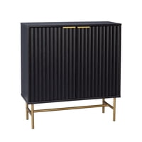 Bar Buffet Bronx Relan Diseño Acanalado Con Puertas Negro Y Dorado