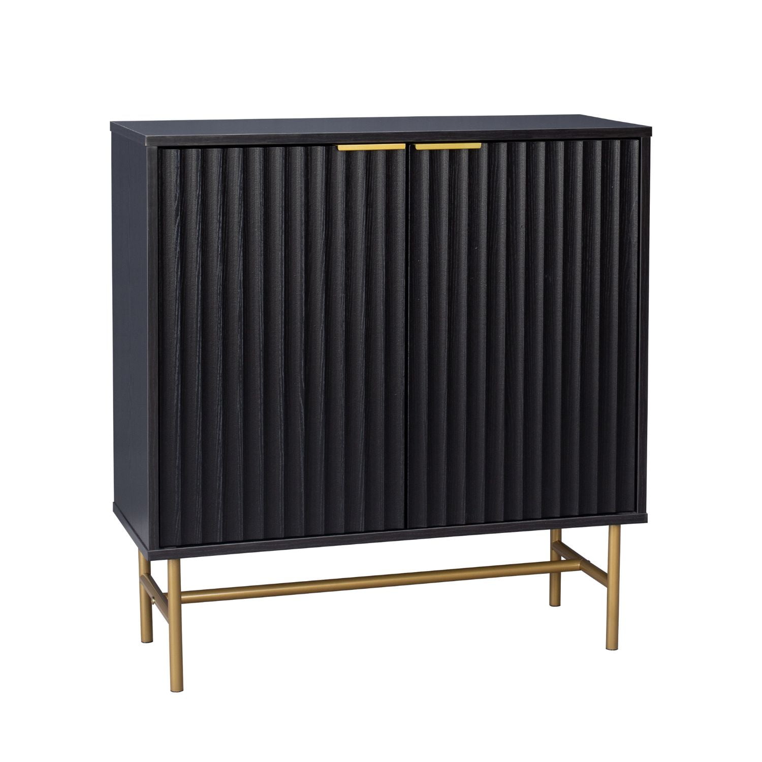 Bar Buffet Bronx Relan Diseño Acanalado Con Puertas Negro Y Dorado