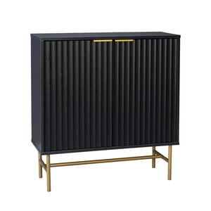 Bar Buffet Bronx Relan Diseño Acanalado Con Puertas Negro Y Dorado