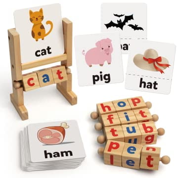 Bloques de lectura Coogam de madera para deletrear con tarjetas didácticas