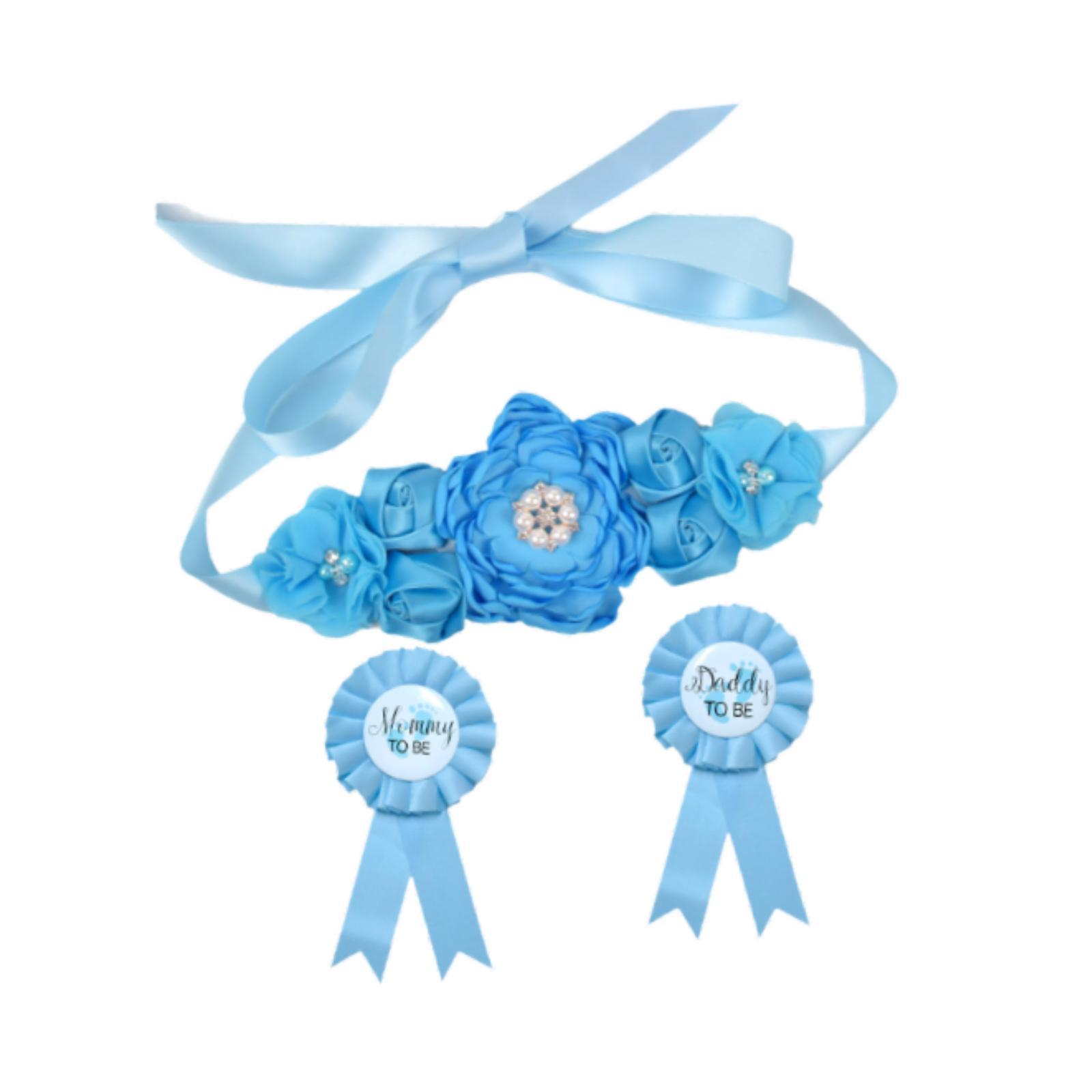 Bothyi - Faja De Maternidad Con Juego De Alfileres De Ramillete Con Estampado Floral Para Fiestas De Revelación De Género En Azul