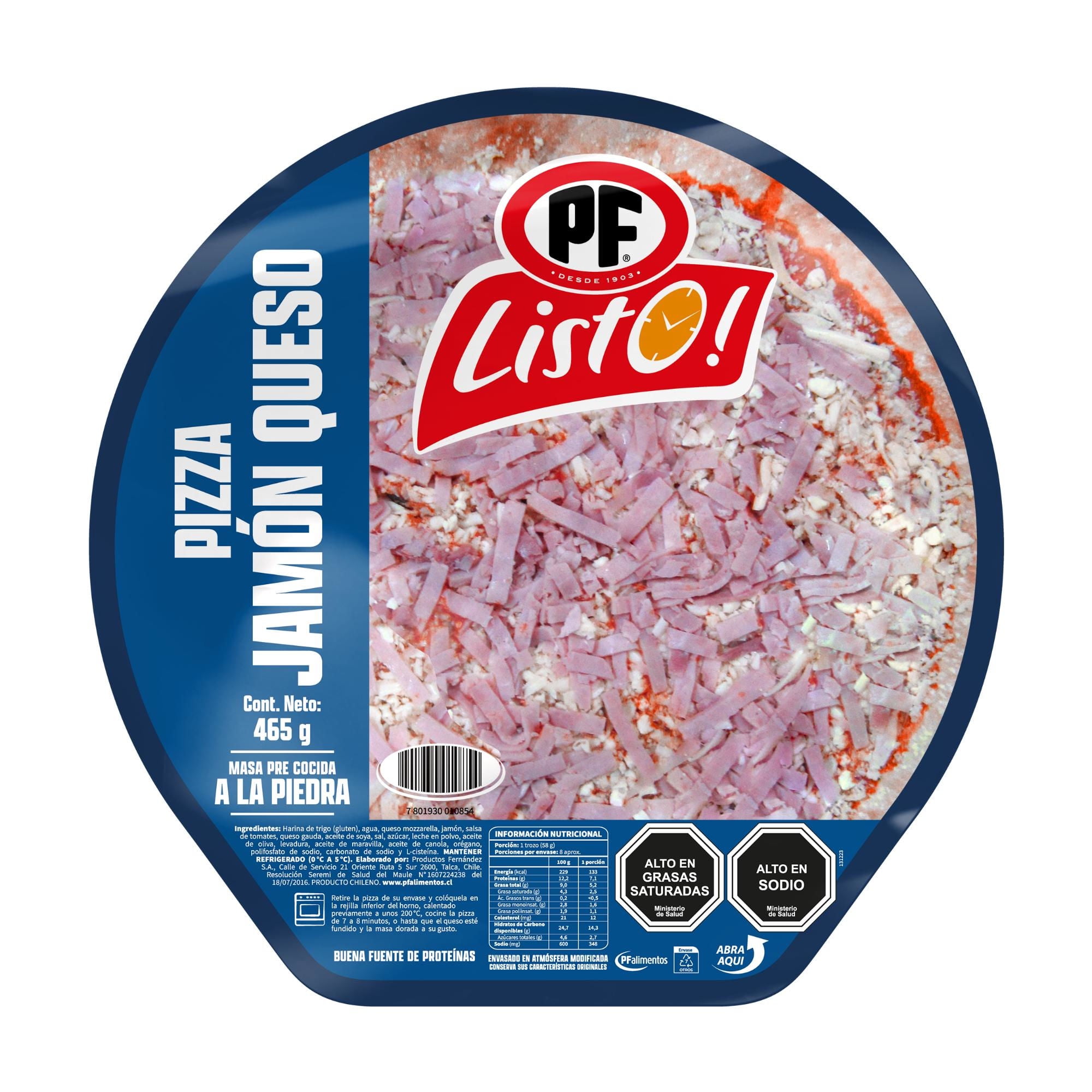 Pizza Jamón Queso 465 g PF Listo