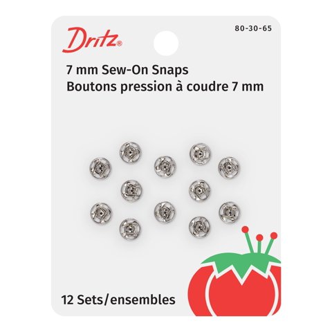 Sew-On Snaps Dritz De Latón Niquelado, Tamaño 3/0, 12 Unidades
