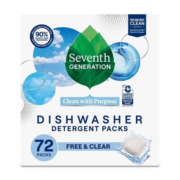 Paquetes de detergente para lavavajillas de séptima generación, 72 tabletas