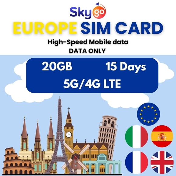 Tarjeta SIM SkyGo Europa 20 GB por 15 días, solo datos 4G/5G