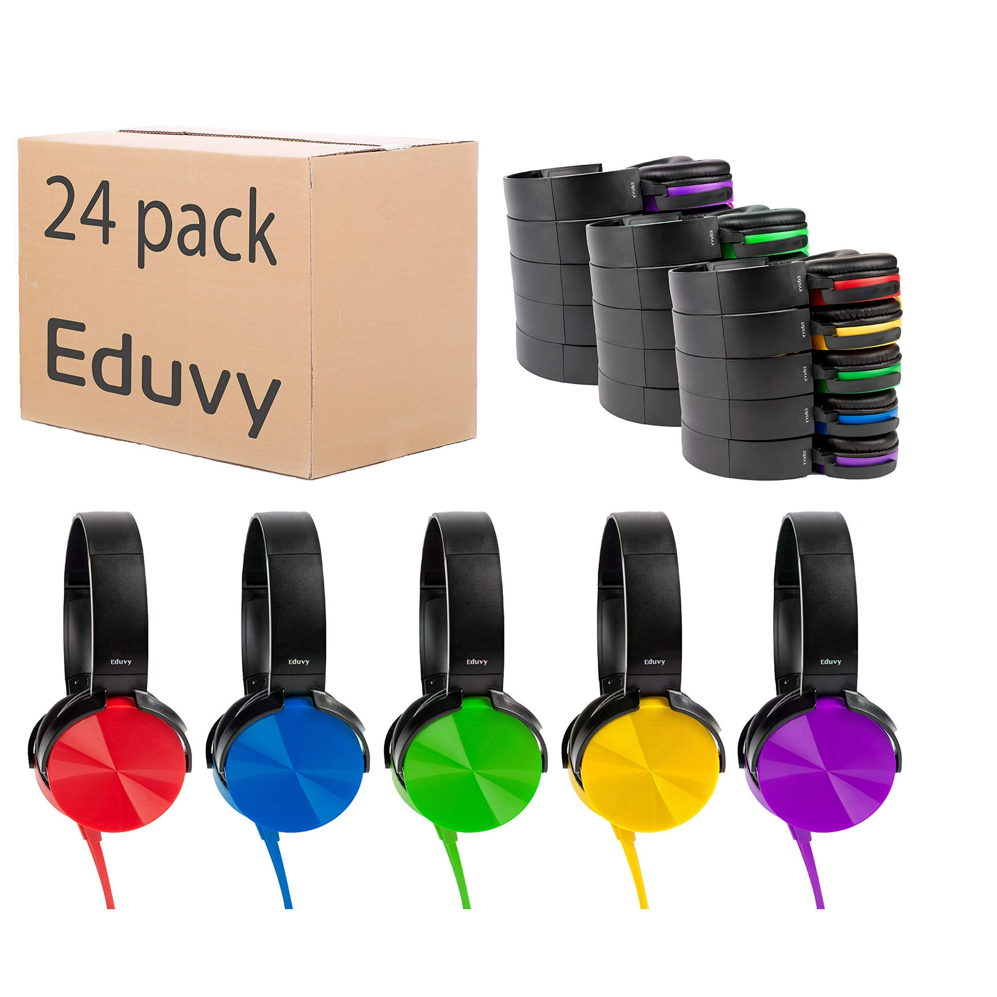 Eduvy - Audífonos Escolares Con Cable Resistentes Para Estudiantes, Paquete De 24. Material Indispensable Para Docentes Desde Primaria Hasta Universidad (colores Variados).