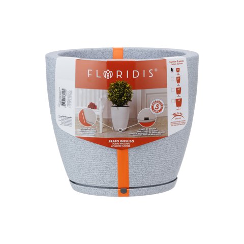 Floridis - Macetero Gris Claro Amsterdam 28Cm Alto Con Plato