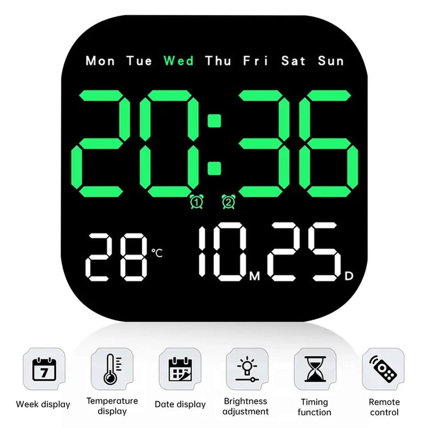 Oem - Reloj Digital De Pared Cuadrado Con Control Remoto Verde