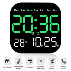 Oem - Reloj Digital De Pared Cuadrado Con Control Remoto Verde
