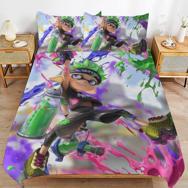 Splatoon Comforter Set 3 Pieces Quilt Cover Set Soft Bedding Sets for All Seasons