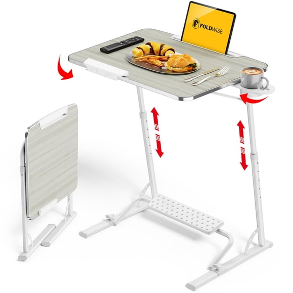 FoldWise Mesa plegable para TV con bandeja grande y reposapiés ajustable