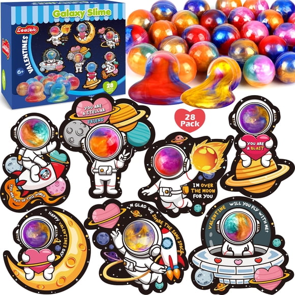 Set de regalos para el día de San Valentín Galaxy Slime con tarjetas espaciales para niños x28