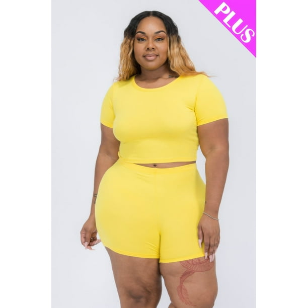 Conjunto de Top Corto y Shorts de Manga Corta de Talla Grande