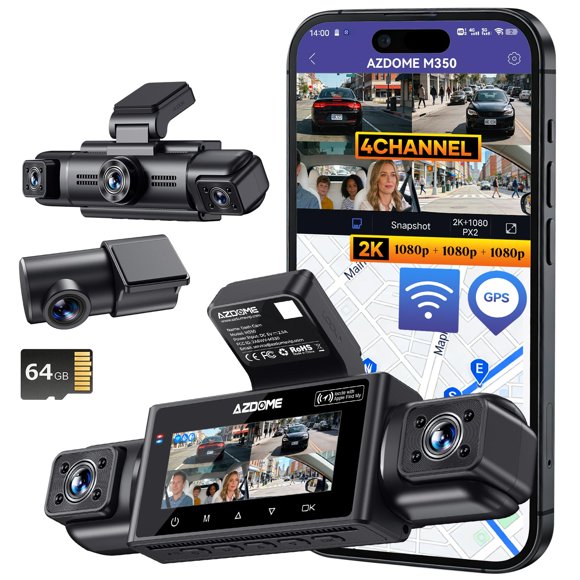 Cámara de tablero AZDOME 4 canales GPS 4K WiFi con control por voz
