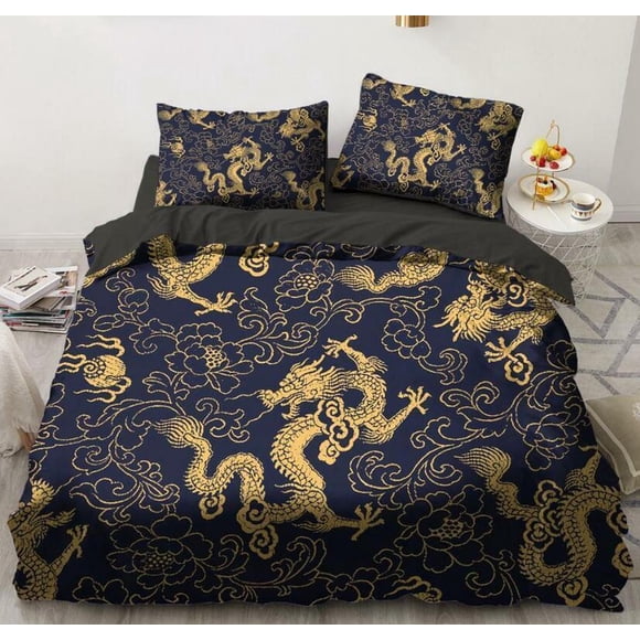 Chinese Dragon Quilt Duvet Cover Set Super Home Textiles Bedding Soft3-Piece Bedding Set