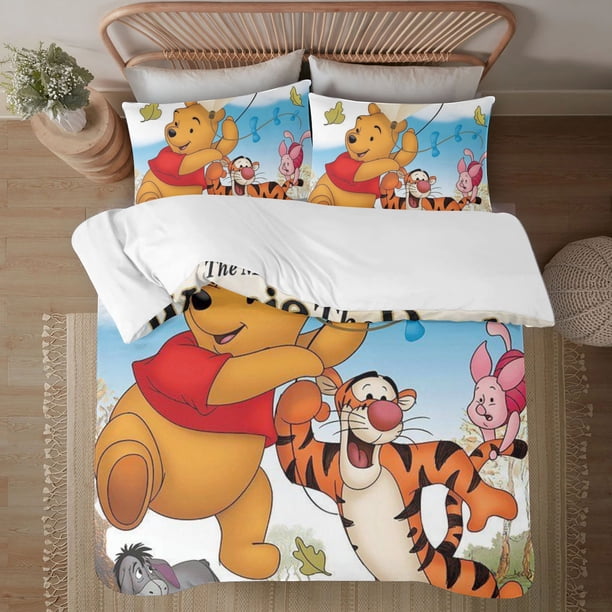 Winnie The Pooh 3-Piece Bedding Set For Kids Boys Girls Adult Cartoon Warm Cute Fashion Holiday Present Gift Bed Sheets