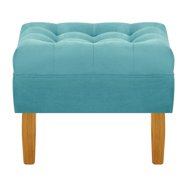 Pouf Wood 1c Felpa 04 Turquesa