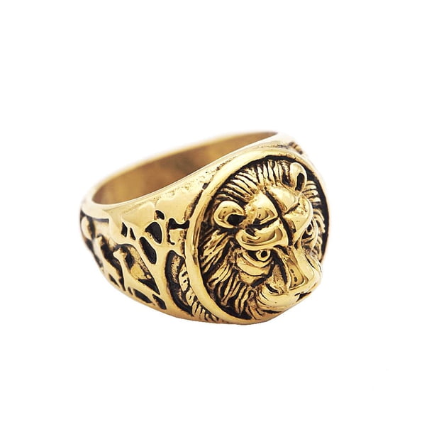 anillo de león de oro vintage anillos de cabeza de león de acero inoxidable punk tamaño gótico 8