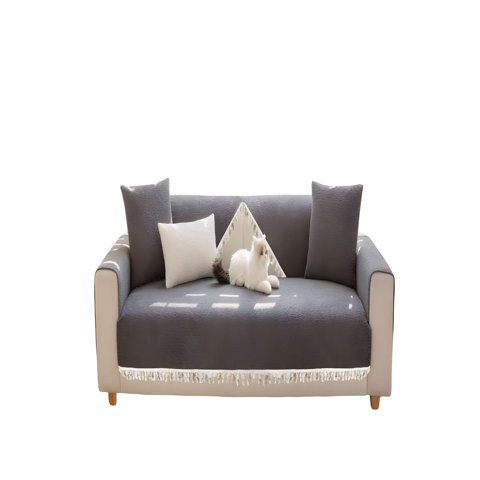 Genérico - Funda De Sofa De 5 Piezas Con Flecos Gris