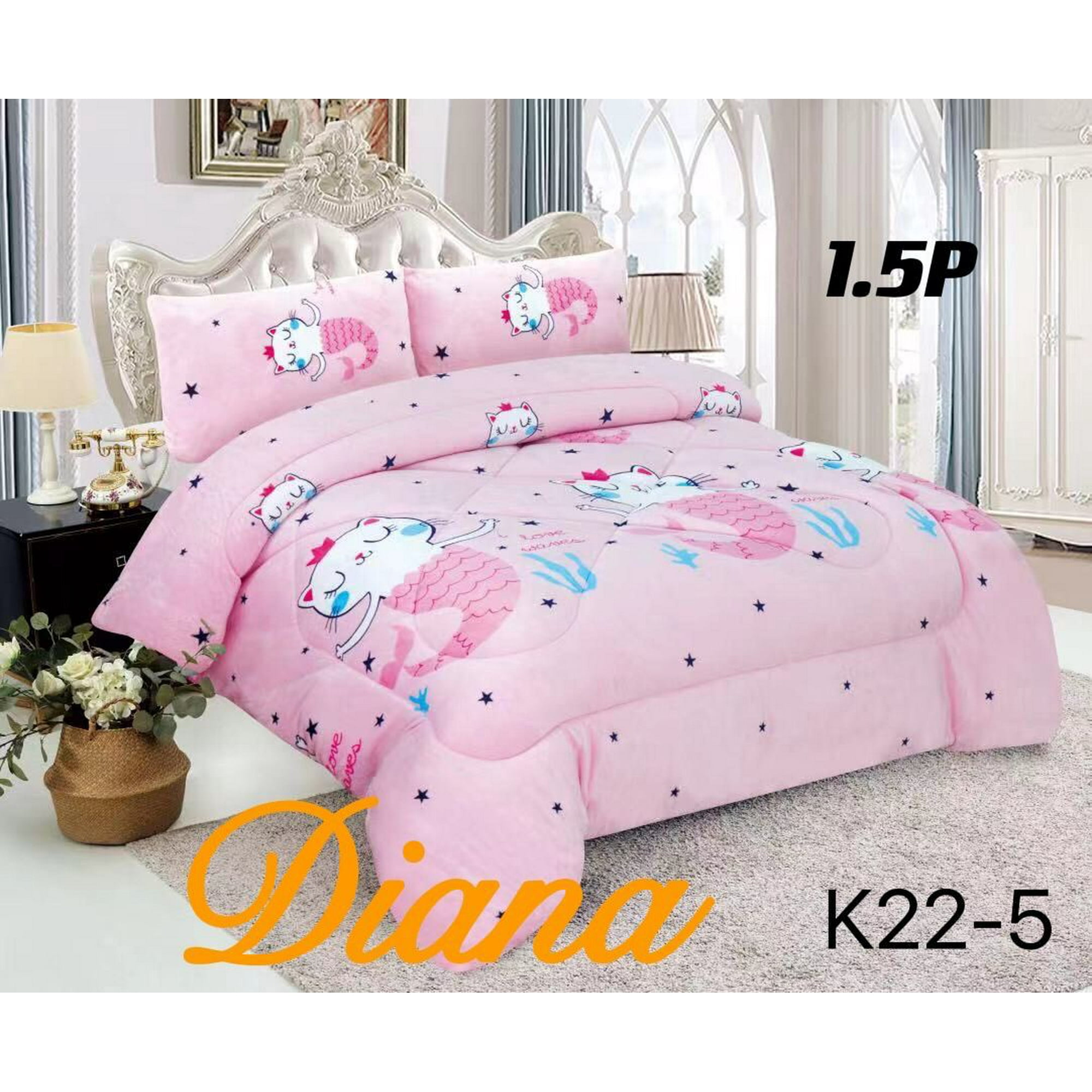 Aladdins Shop - Cobertor De Invierno De Plush Y Chiporro 1,5 Plaza Rosa Gatita Sirena (d)