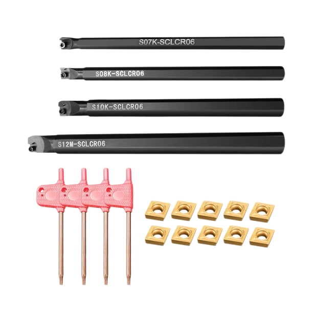 4 piezas de barra de perforación de torno de alta resistencia con 4 piezas de llave T8 7 mm 8 mm 10 mm 12 mm herramienta de torneado multifuncional