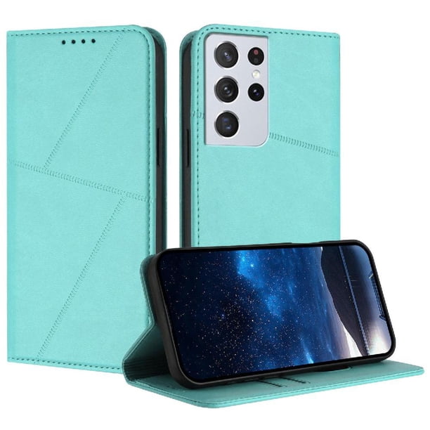 Funda Cartera Magnética para Samsung Galaxy S21 Ultra Protección Antichoque con Ranuras Verde