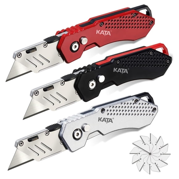 Cuchillo utilitario plegable KATA Heavy Duty con 12 hojas, paquete de 3