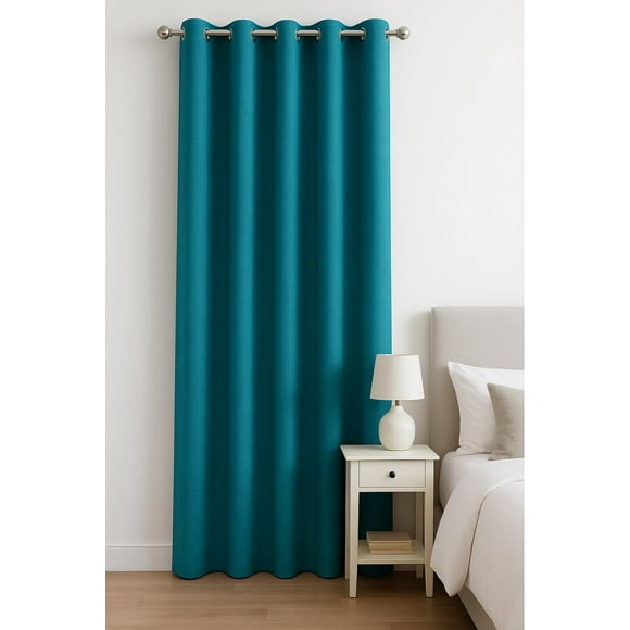 Cortina Engomada Termica 100% Blackout de Tipo Lino turquesa 140X225