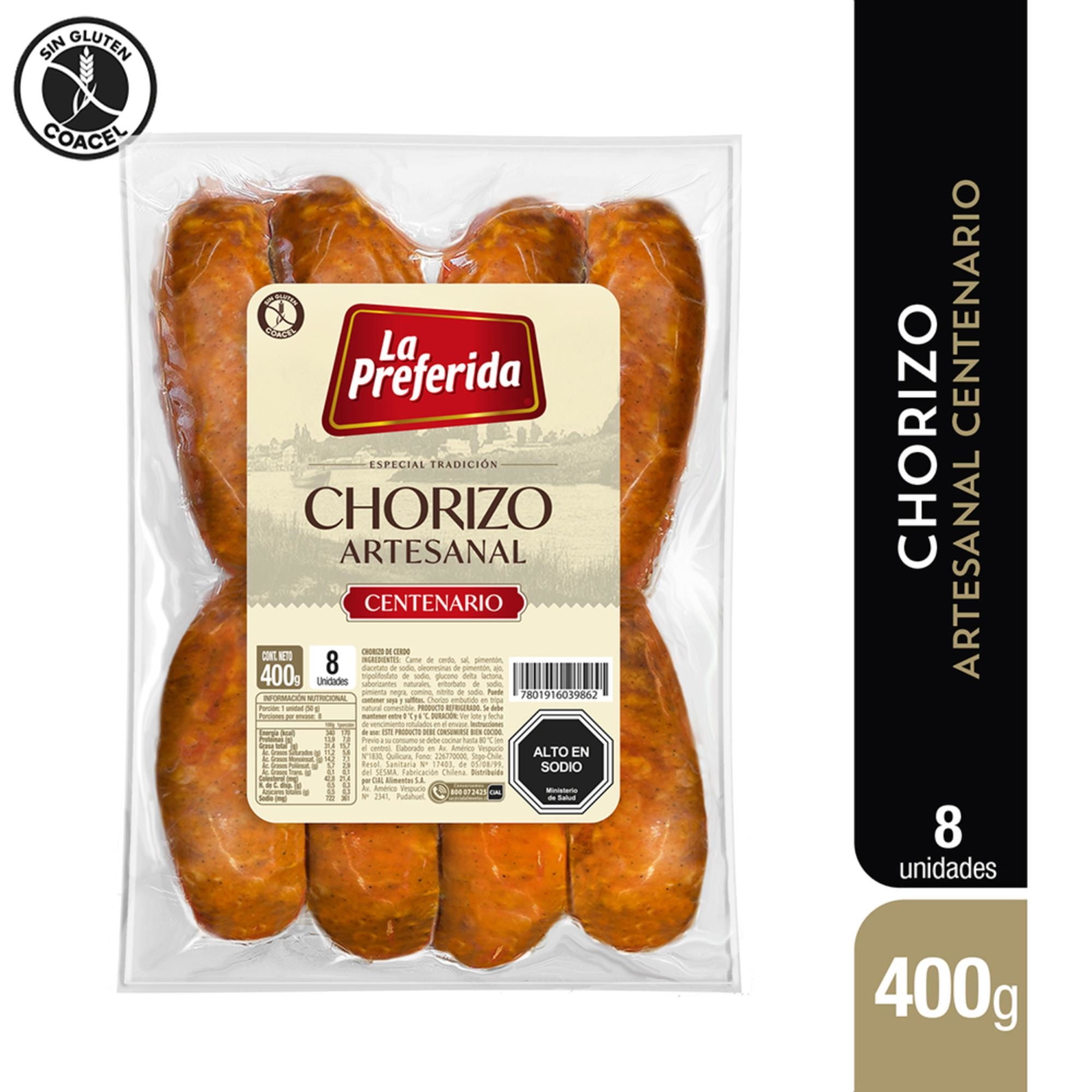 Chorizo Artesanal Centenario 8 Un 400 g La Preferida