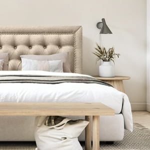 Espacio Hogar - Respaldo De Cama Capitone Frame Tachas 2 Plazas Lino Beige
