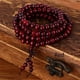 thumbnail image 1 of 1pc 108 Beads 8mm/0.31'' Natural Sandalwood Buddhist Buddha Wood Prayer Beaded Knot Black Ebony Bracelets Bangles For Men Wooden Jewelry, 1 of 5
