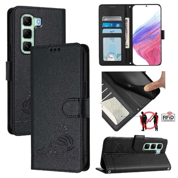Funda tipo cartera FOXDOCK para infinix Hot 50 5G con soporte, ranuras, RFID, diseño de gato