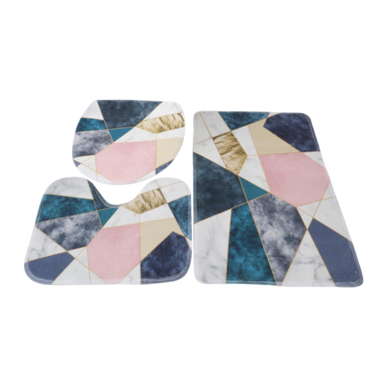 Magideal - 3x Juego De Alfombras De Baño, Alfombrilla Para El Suelo De La Ducha, Cubierta De Asiento De Inodoro Peluda, Suave Con Forma De U, Alfombras Para Baño Azul Rosado