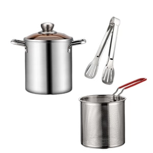 Magideal - Olla Para Freír Con Doble Mango, Sartén De Cocina, Olla Para Freír Japonesa, Mini Freidora De Aceite Profunda Para Pollo, Pastel De Calabaza, Baquetas Con Clip