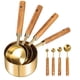 thumbnail image 1 of Copas de medición de oro y cucharas Set de 8, mango de madera con mediciones, acero inoxidable premium, acabado pulido dorado, copa de medición seca y líquida para cocinar y hornear, 1 of 3