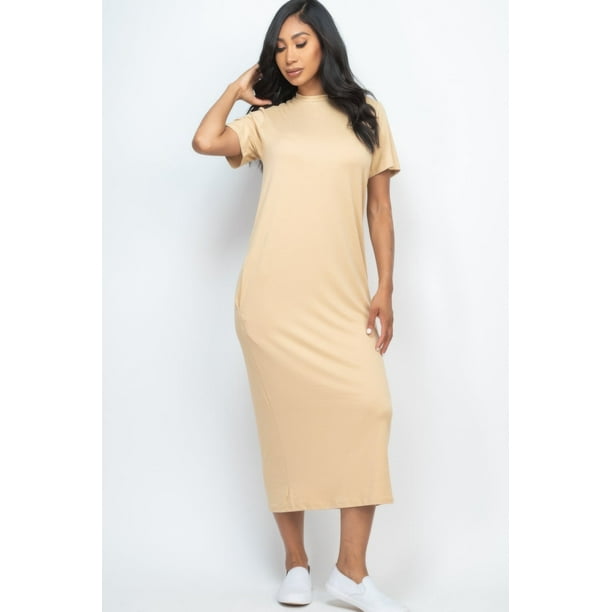 Vestido Estilo Camiseta Con Bolsillos Laterales