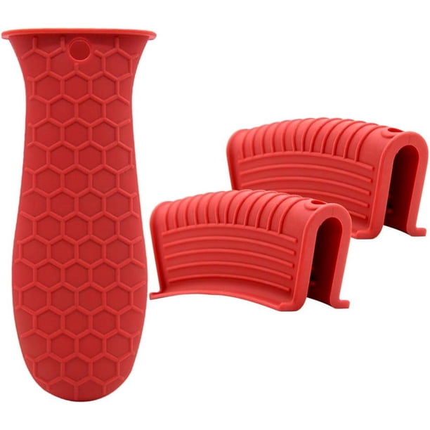 Juego de fundas de silicona para asas calientes, soportes para asas de sartenes, fundas para asas de sartenes de hierro fundido, fundas antideslizantes resistentes al calor para planchas, sartenes de