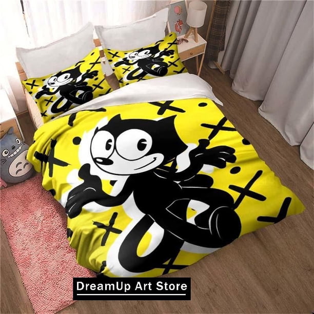 FashionF-Felix Cat Bedding Set Boys Girls Duvet Cover Pillowcase Bed Set Adult Bedroom