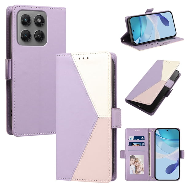 Cartera de PU Tricolor para Motorola Moto G47 con Ranuras y Soporte, Morado