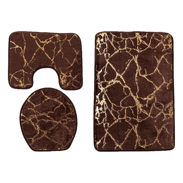 Juego de alfombrillas de baño de 3 uds., decoración lavable antideslizante, alfombrilla de baño, alfombrilla de contorno transpirable, alfombrilla de Marrón