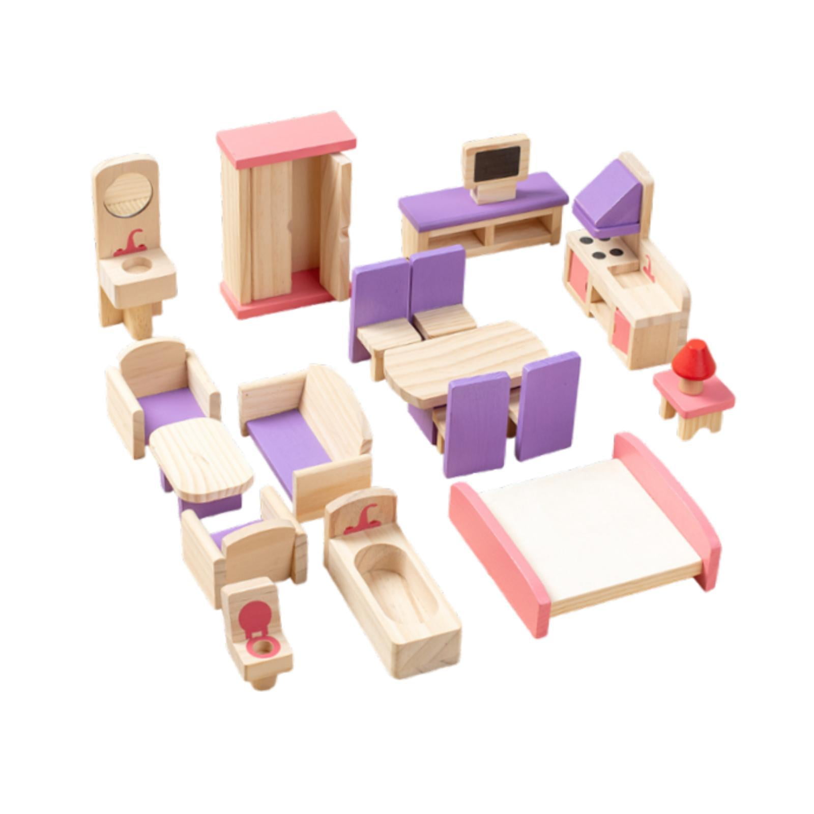 Bothyi - Colecciones De Muebles De Casa De Muñecas De Madera De 19 Piezas Para Niños Y Niñas De 3 Años En Adelante