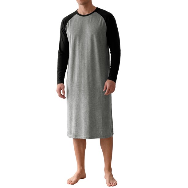INSPIRE CHIC Camisón de Hombre Suave y Ligero con Cuello Redondo y Mangas Raglán para Dormir S Gris Negro