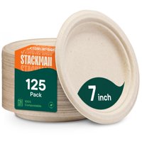 Platos De Papel Stack Man, 7 Pulgadas, 125 Unidades, Bagazo Compostable