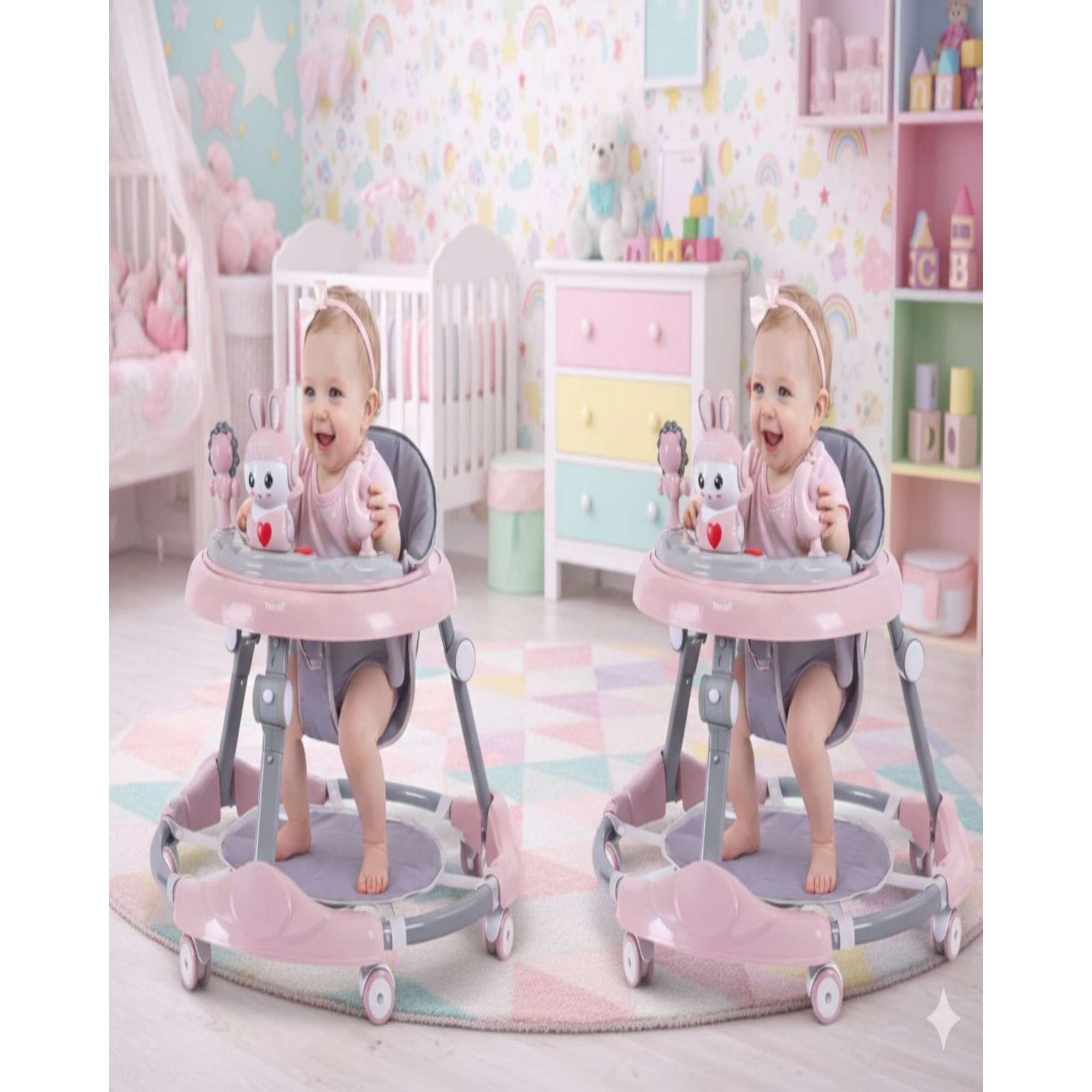 Myl Todo Hogar - Pack 2 Andador Infantil Ergonomico Con Diseño De Conejito Y Manija De Empuje Rosado